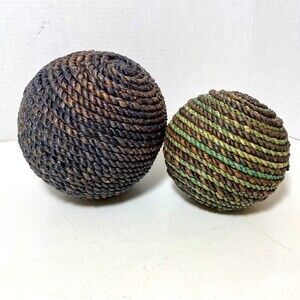 Woven Twine Balls/Orbs NEW Large Decorative Multicolor Green/Blue/Tan 6.5”, 5”